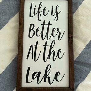 Rustic White and Brown Wall Sign - 'Life is Better at the Lake'